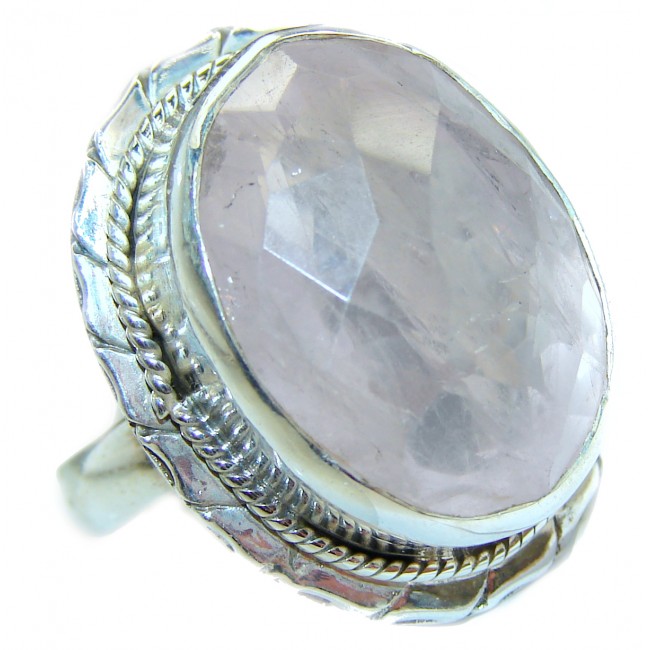 Best Quality Rose Quartz .925 Sterling Silver handcrafted ring s. 8 1/2