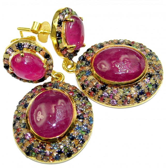 Spectacular genuine Ruby Sapphire 18k Gold over .925 Sterling Silver handcrafted earrings