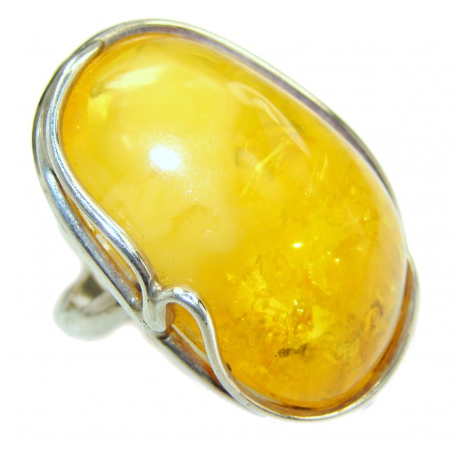 Huge Genuine Baltic Amber .925 Sterling Silver handmade Ring size 7 adjustable