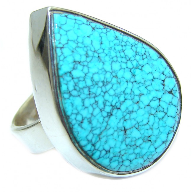 Spider's Web Blue Turquoise .925 Sterling Silver handmade Ring s. 7