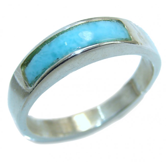 Natural inlay Larimar .925 Sterling Silver handcrafted Ring s. 7 1/4