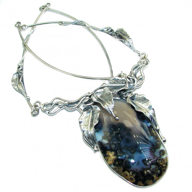 Floral Design genuine Dendritic Agate .925 Sterling Silver handcrafted necklace