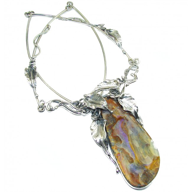 Spectacular Vitage Style Australian Boulder Opal .925 Sterling Silver brilliantly handcrafted necklace