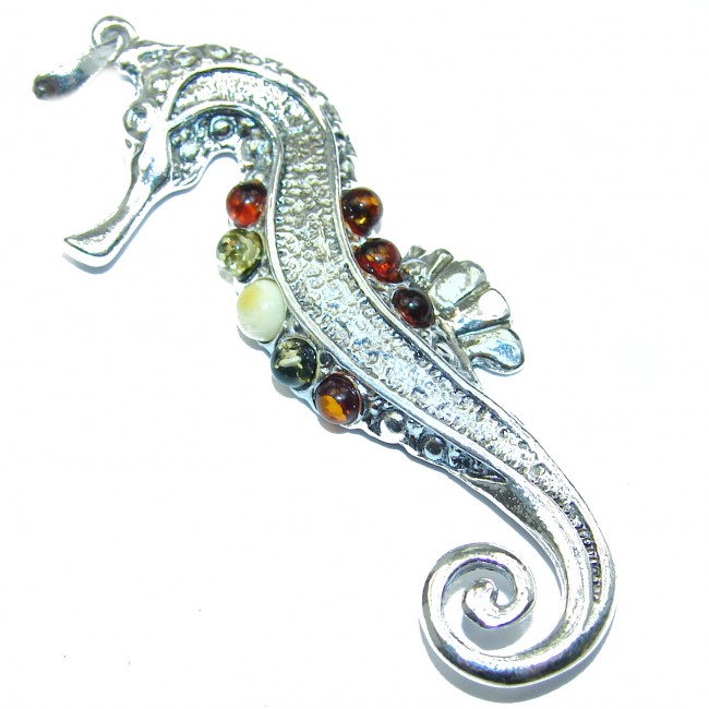 Sea Horse Baltic Amber .925 Sterling Silver handmade Pendant