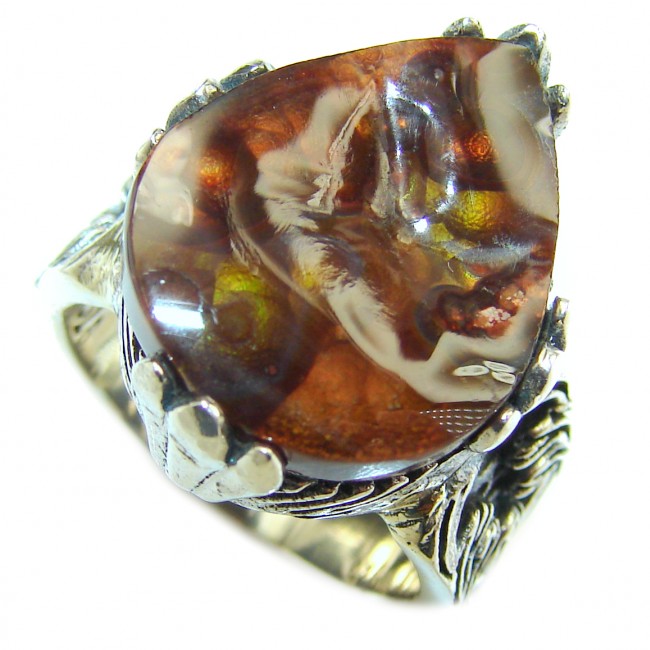 Vintage Design Genuine Fire Agate Mexican .925 Sterling Silver Ring size 7