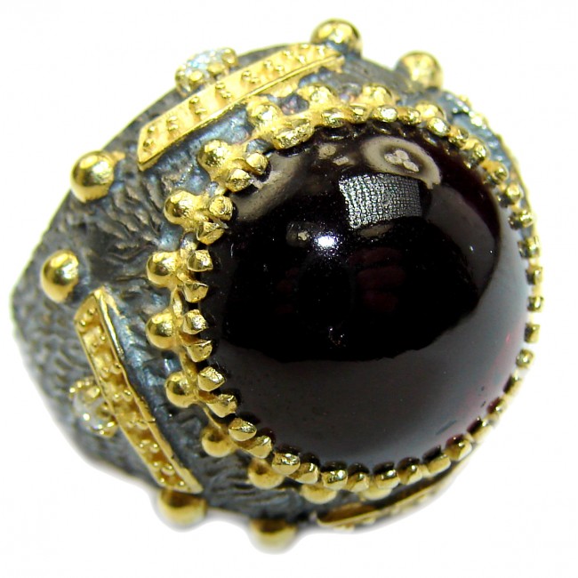 Genuine 28 ct Garnet 14ct Gold over .925 Sterling Silver handmade Cocktail Ring s. 8