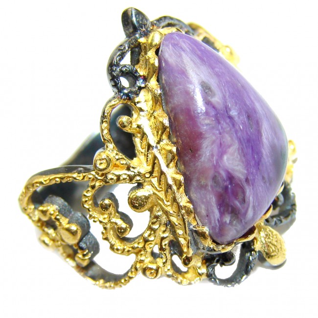 Natural Siberian Charoite Gold over .925 Sterling Silver handcrafted ring size 7