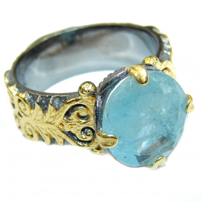 Antique Design Blue Aquamarine .925 Sterling Silver handmade ring s. 8