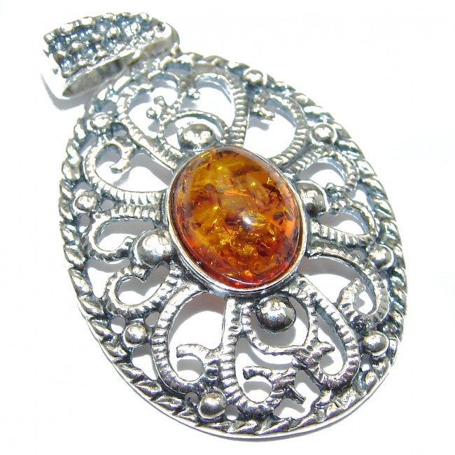 Vintage design Polish Amber .925 Sterling Silver handcrafted Pendant