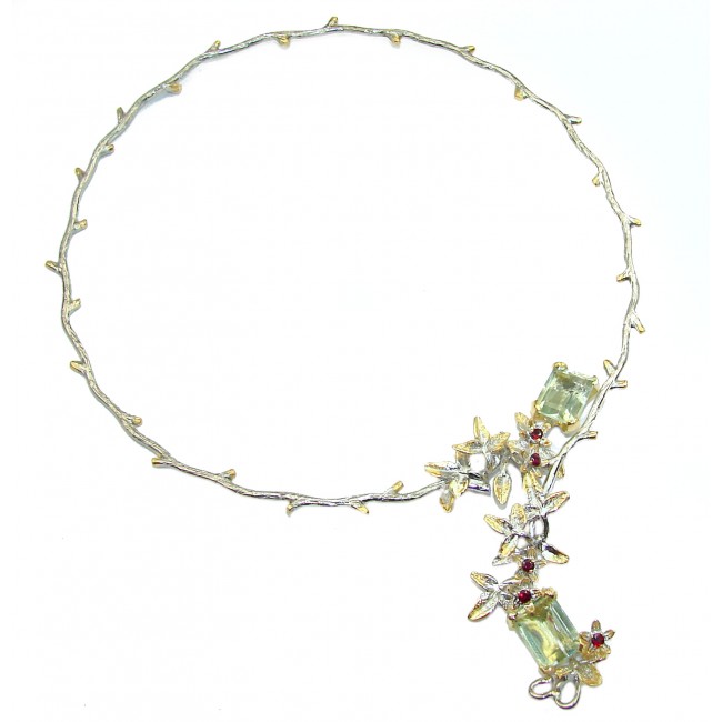 Floral Style Green Amethyst 14K Gold over .925 Sterling Silver necklace