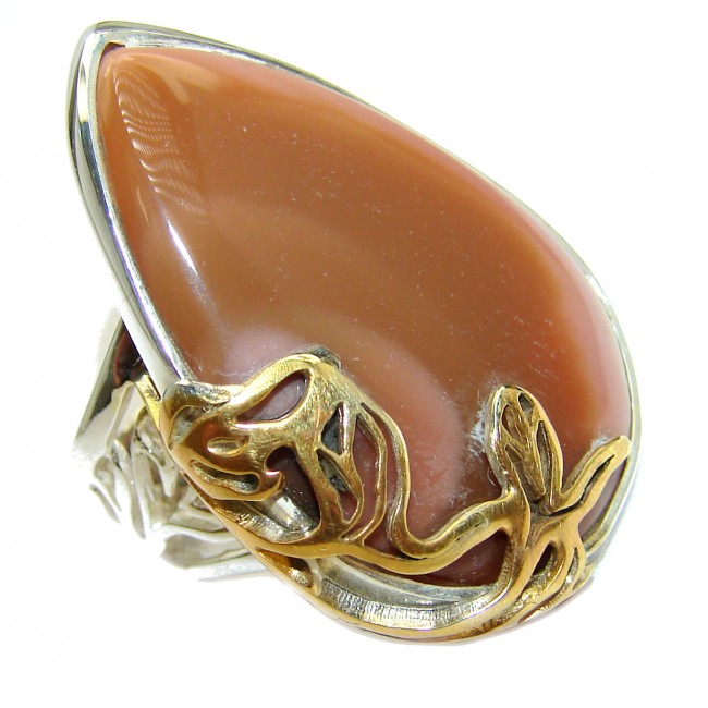 Genuine Imperial Jasper two tones .925 Sterling Silver handcrafted ring s. 6 adjustable