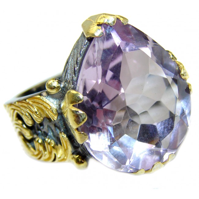 Spectacular genuine Pink Amethyst 14K Gold over .925 Sterling Silver handcrafted Ring size 8