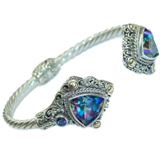 Chunky Luxury Blue Magic Topaz .925 Sterling Silver handmade Hinged Cuff/Bracelet