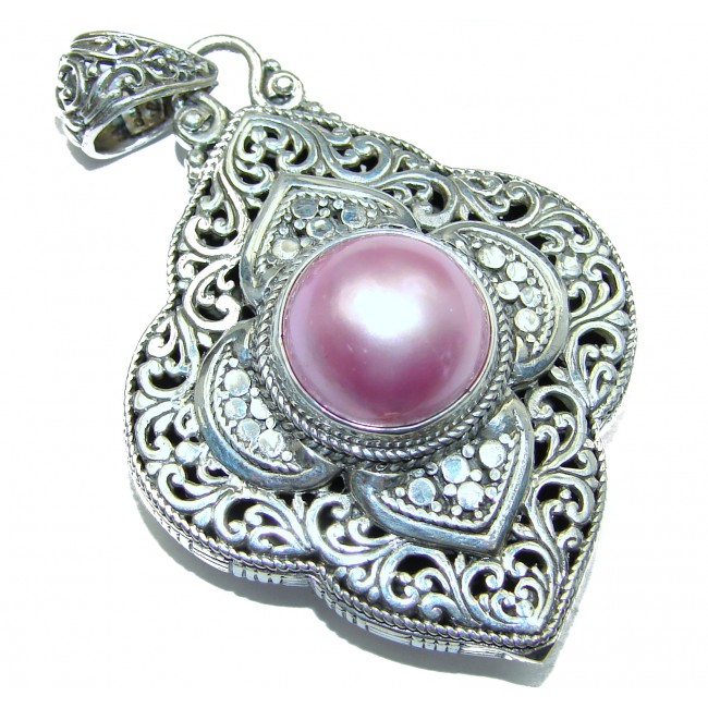 Prosperity and Fortune Pink Mabe Pearl .925 Sterling Silver Bali Handcrafted pendant