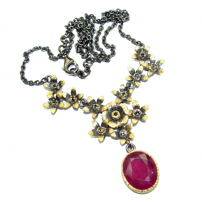 Genuine Ruby 14K Gold over .925 Sterling Silver handcrafted necklace