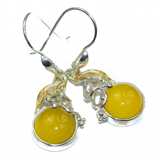 Genuine Baltic Amber two tones .925 Sterling Silver handcrafted Earrings