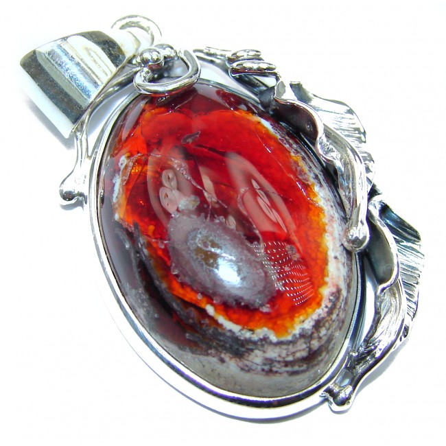Floral Design Natural Mexican Fire Opal .925 Sterling Silver handmade Pendant