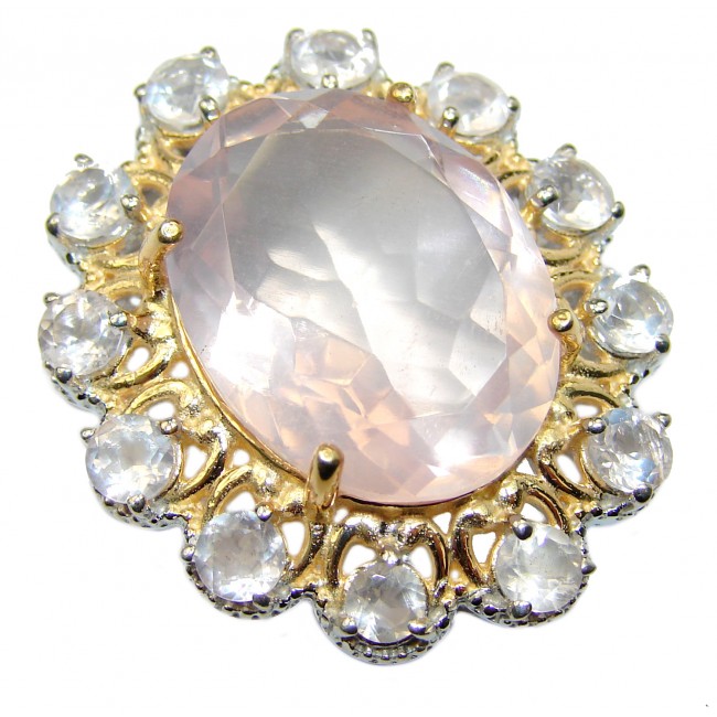 Pink Power 55ct Rose Quartz 14K Gold over .925 Sterling Silver handcrafted Pendant