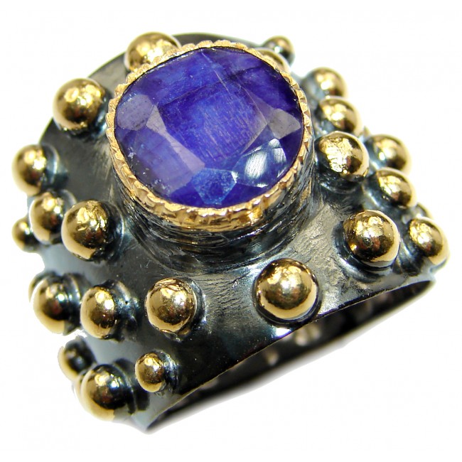 Vintage Style Sapphire 14K Gold over .925 Sterling Silver handcrafted ring; s. 8