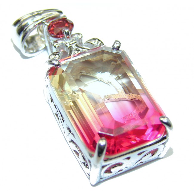 Deluxe Octagon cut Pink Topaz 14K Gold over .925 Sterling Silver handmade Pendant