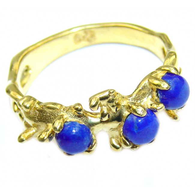 Ocean Inspired Lapis Lazuli 14K Gold over .925 Sterling Silver handmade Cocktail Ring s. 7 1/4