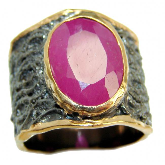 Large genuine Ruby 18K Gold over .925 Sterling Silver Statement Italy made ring; s. 6 3/4