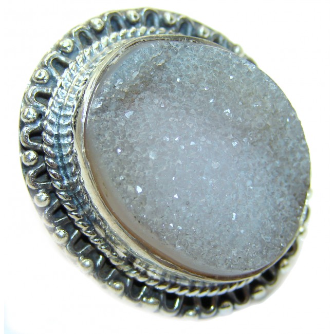 Exotic Druzy Agate Sterling Silver Ring s. 6