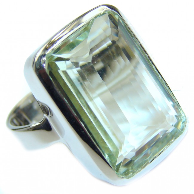 Natural Green Amethyst .925 Sterling Silver handmade Cocktail Ring s. 6