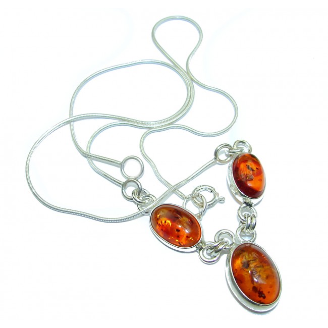Natural Beauty Multi color Baltic Amber .925 Sterling Silver handmade necklace