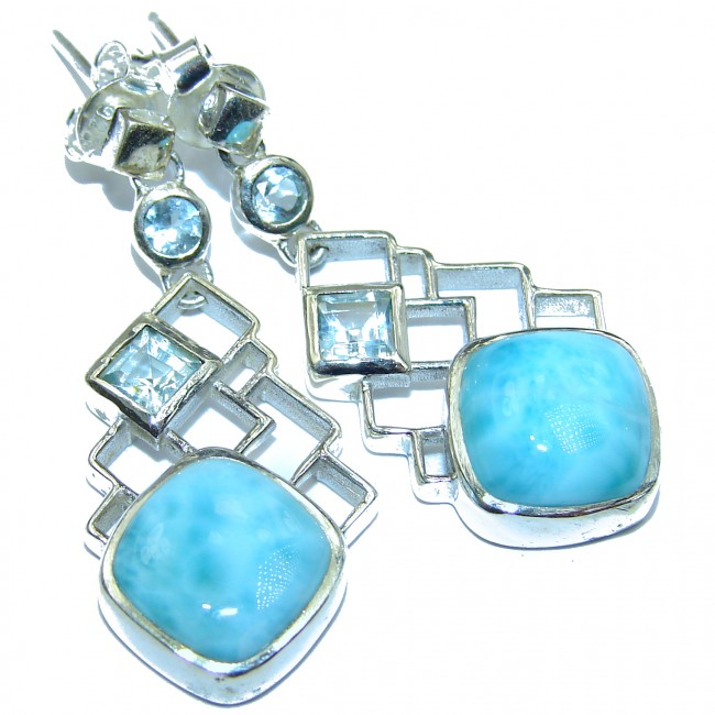 Modern Style Blue Larimar oxidized Sterling Silver handmade stud earrings