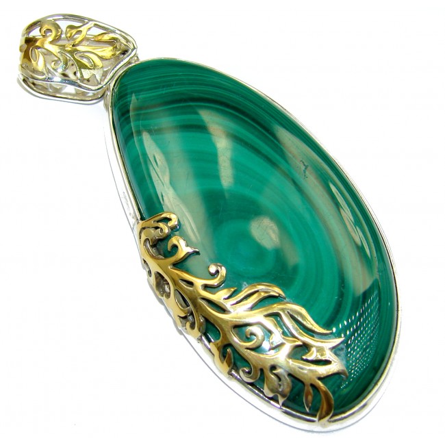 HUGE Top Quality Malachite 18K Gold over .925 Sterling Silver handmade Pendant