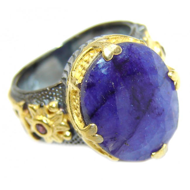 Vintage Style Sapphire 14K Gold oval & White Topaz Sterling Silver handcrafted ring; s. 6