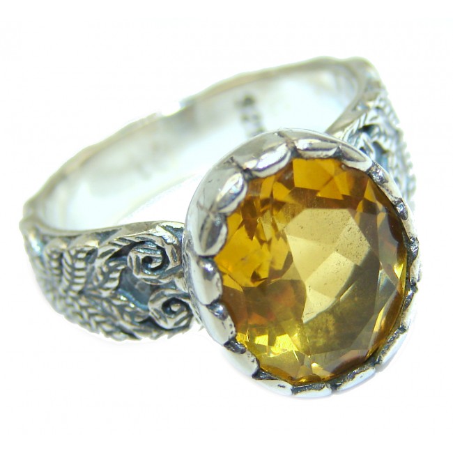 Vintage Style Natural Citrine .925 Sterling Silver handcrafted Ring s. 7 1/4