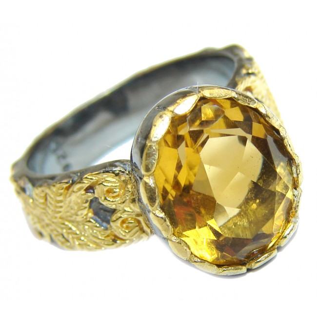 Vintage Style Natural Citrine 18K Gold over .925 Sterling Silver handcrafted Ring s. 8