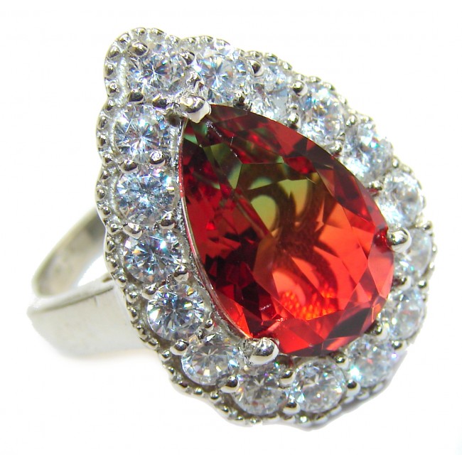 Genuine Pear Cut 25ct Watermelon Tourmaline .925 Sterling Silver handcrafted ring; s. 8 1/4