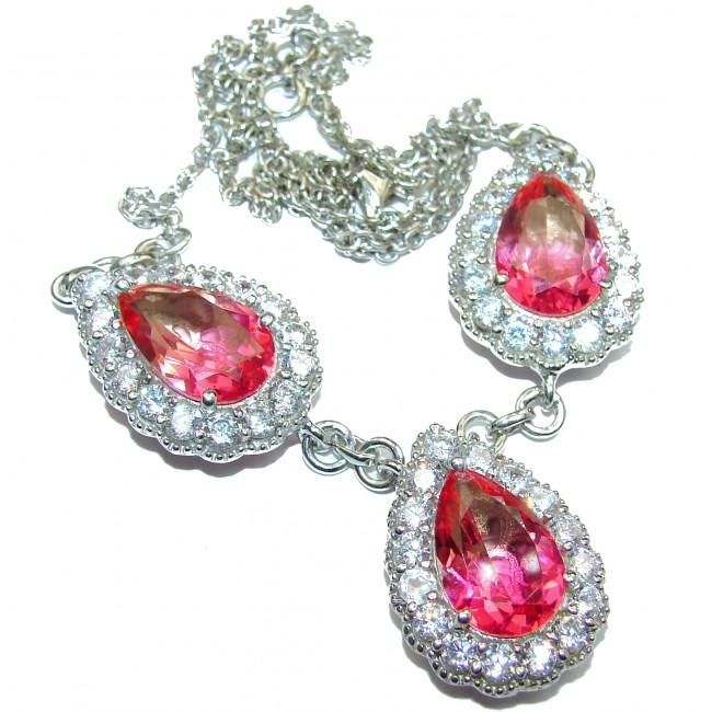 Pear cut Pink Tourmaline .925 Sterling Silver handcrafted necklace