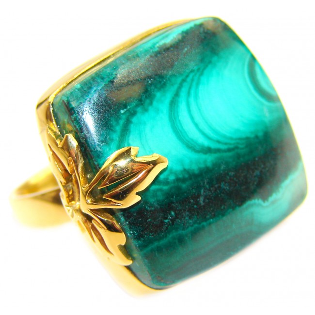 Sublime quality Malachite 18K Gold over .925 Sterling Silver handcrafted ring size 7 adjustable