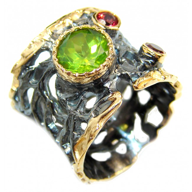 Chunky Natural Peridot 14K Gold over .925 Sterling Silver handmade ring s. 6 1/4