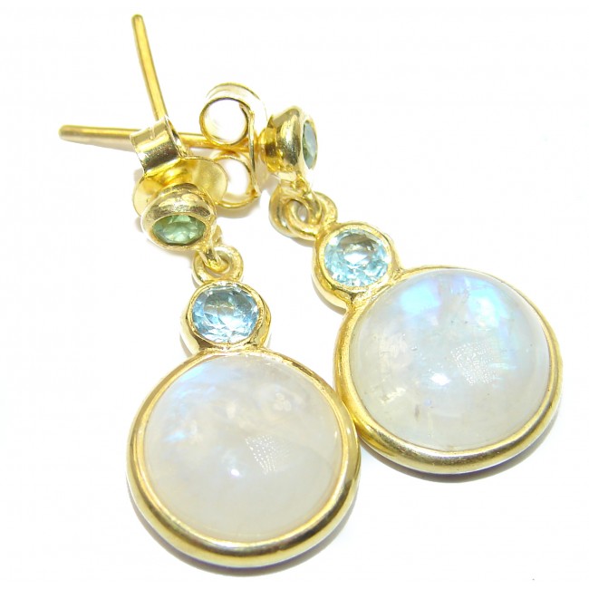 Genuine Fire Moonstone Gold plated over .925 Sterling Silver handcrafted Earrings