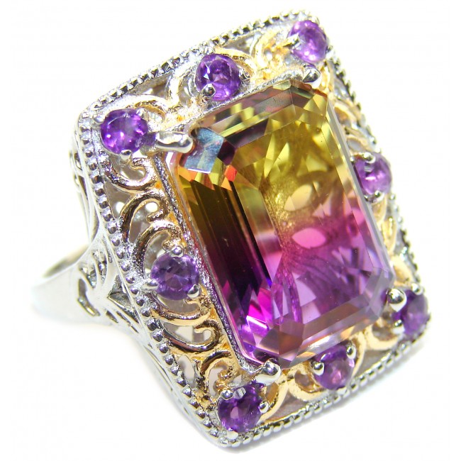 Huge Top Quality Ametrine .925 Sterling Silver handcrafted Ring s. 8