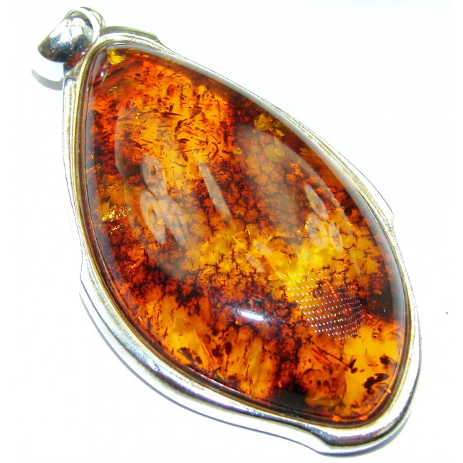LARGE 2 7/8 INCHES long Natural Baltic Amber .925 Sterling Silver handmade Pendant
