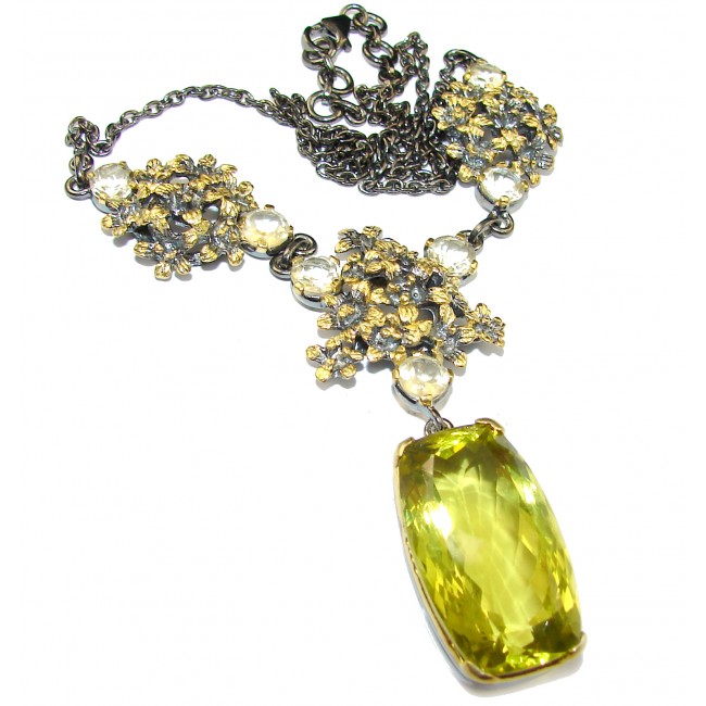 Nature inspired genuine Lemon Quartz 18K Gold over .925 Sterling Silver handmade necklace