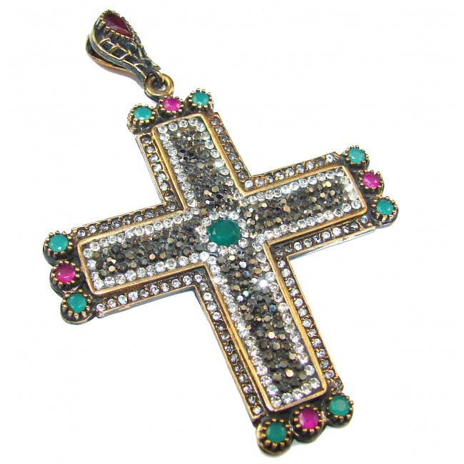 Holy Cross genuine Spinel .925 Sterling Silver handmade pendant