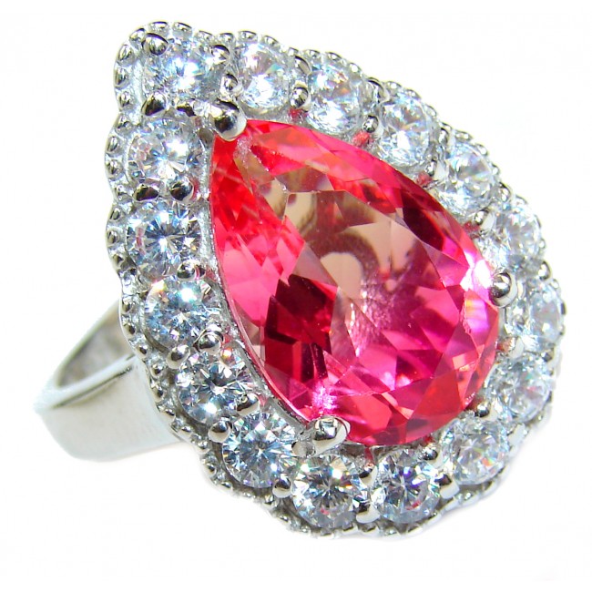 HUGE pear cut Volcanic Pink Tourmaline Topaz .925 Sterling Silver handcrafted Ring s. 8 1/4