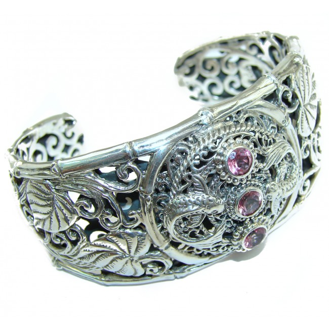 Chunky two fishes Luxury Pink Kunzite .925 Sterling Silver handmade Cuff/Bracelet