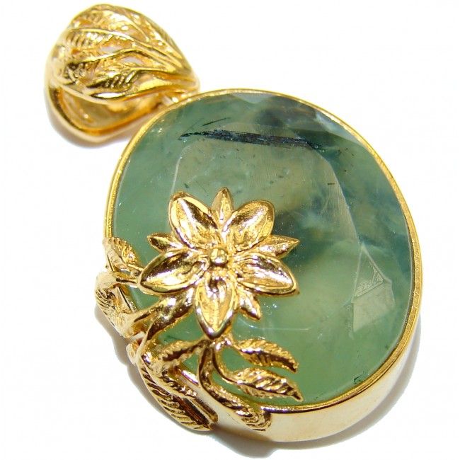Natural Moss Prehnite 18K Gold over .925 Sterling Silver handmade pendant