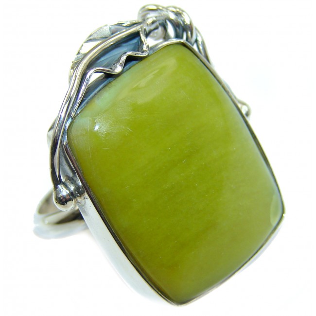 Natural Beauty Green Peruvian Opal .925 Sterling Silver ring s. 7 adjustable