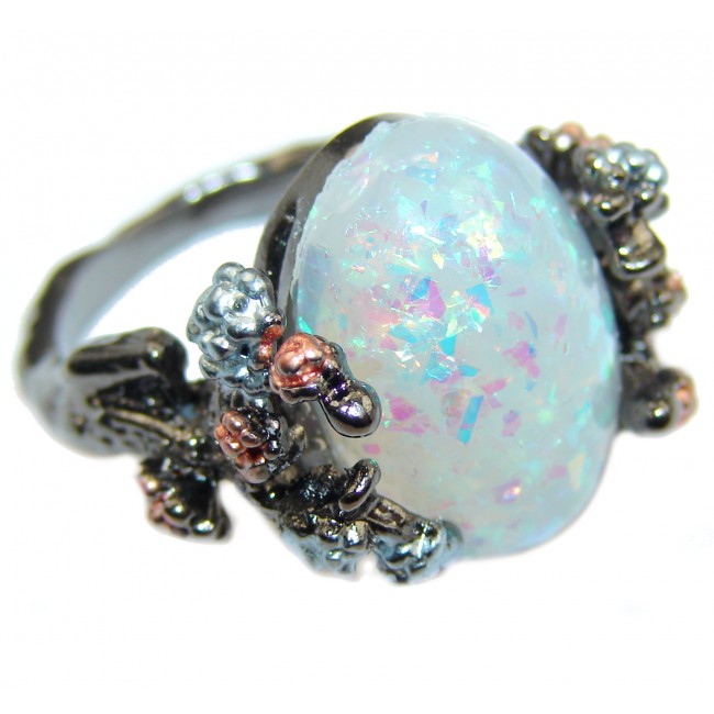 Large created Opal .925 Sterling Silver ring; s. 7 1/4