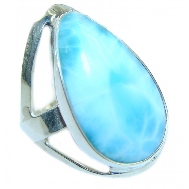LARGE Natural Larimar .925 Sterling Silver handcrafted Ring s. 8