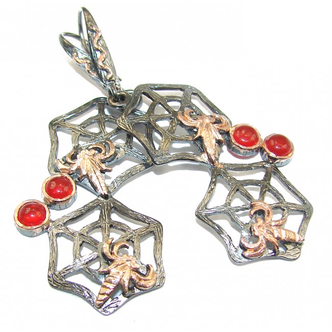 Spiders Orange Carnelian 14K Gold over .925 Sterling Silver handmade earrings